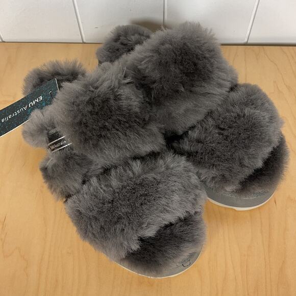 EMU‎ Austrailia Wob begong Sheepskin Shearling Fur Slippers Gray NWOB Size 6W - Picture 3 of 9